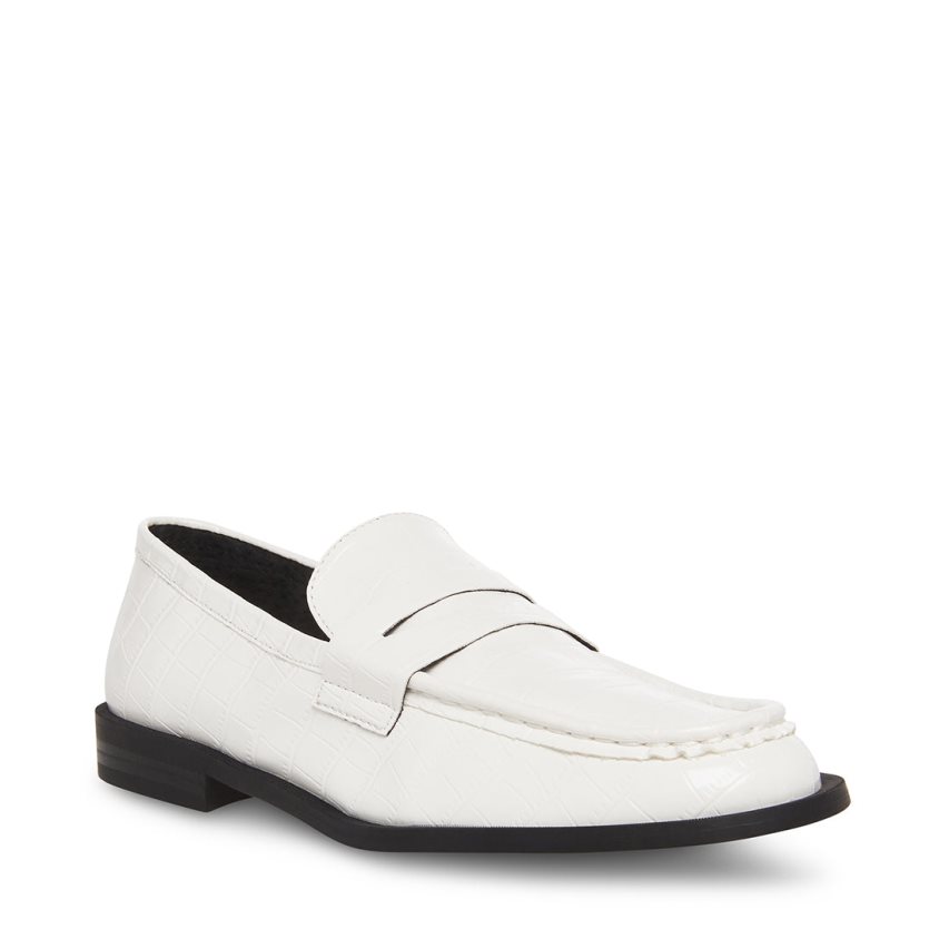 White Steve Madden Goodman Crocodile Women's Loafers | PH 6578EIY